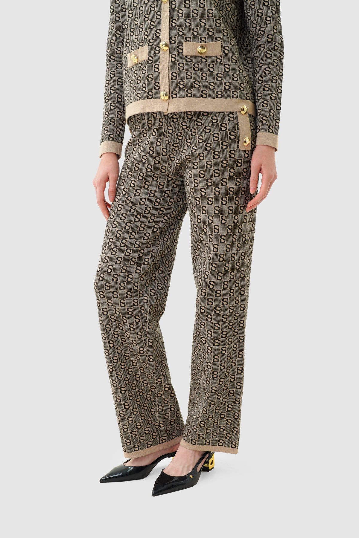 Grid Cardigan Set - Brown