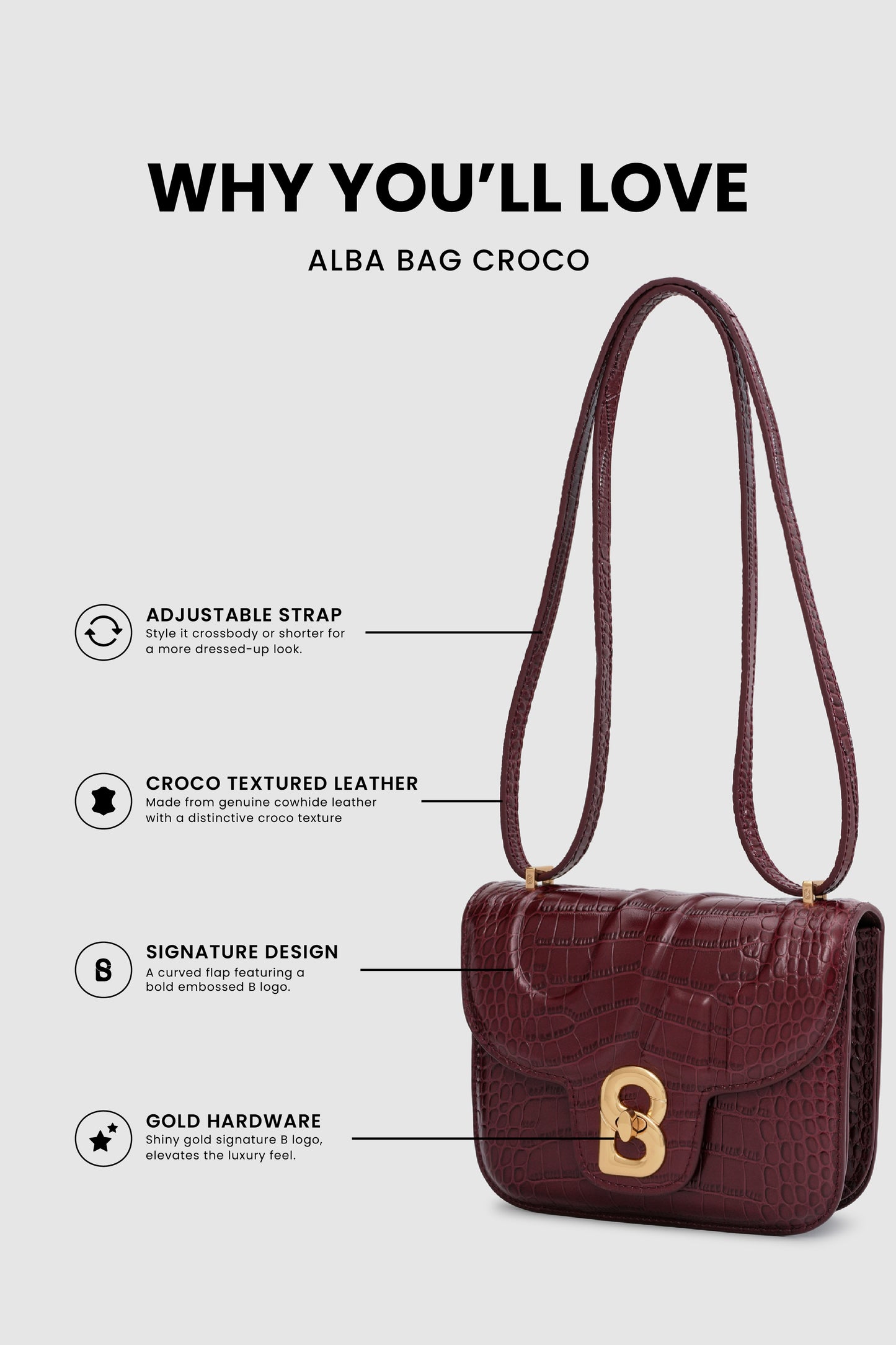 Alba Bag - Burgundy in Croco