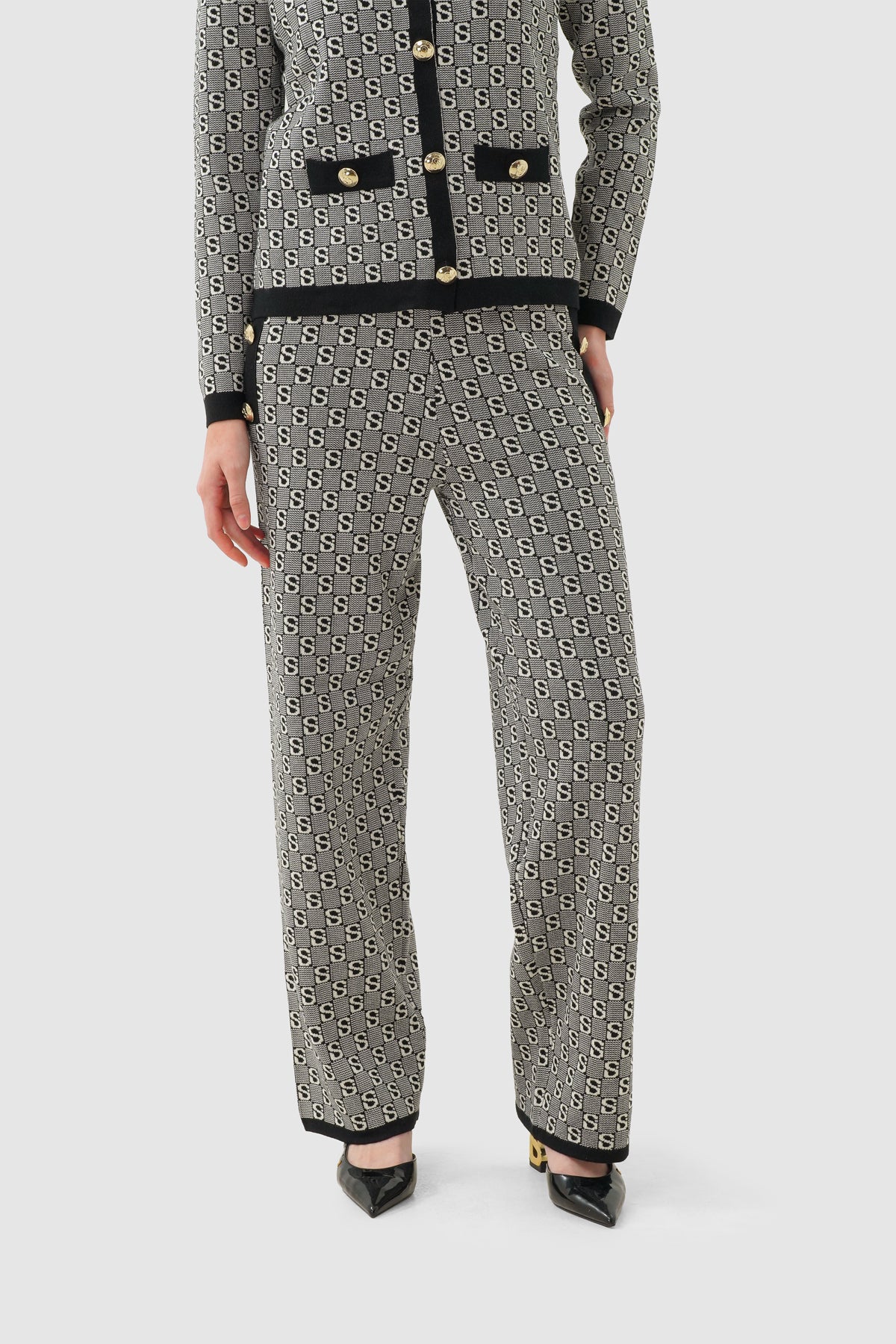 Grid Cardigan Set - Black