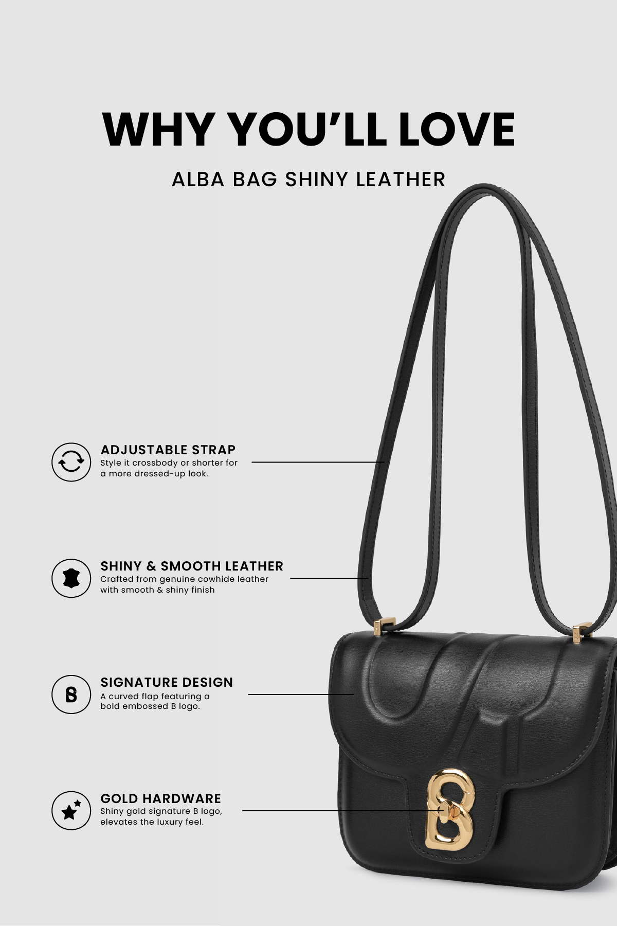Alba Bag - Shiny Leather - Black