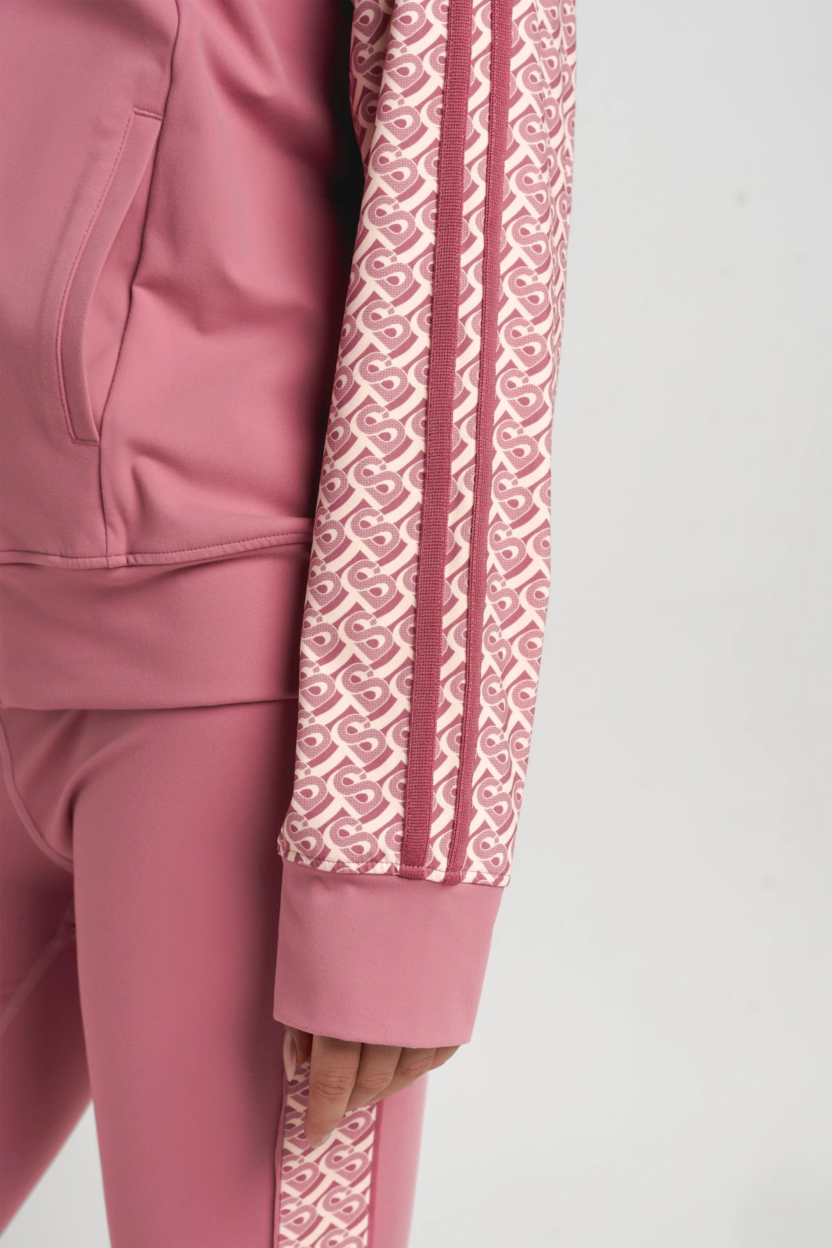bimu shield jacket in mauvewood by buttonscarves bimu monogram pattern