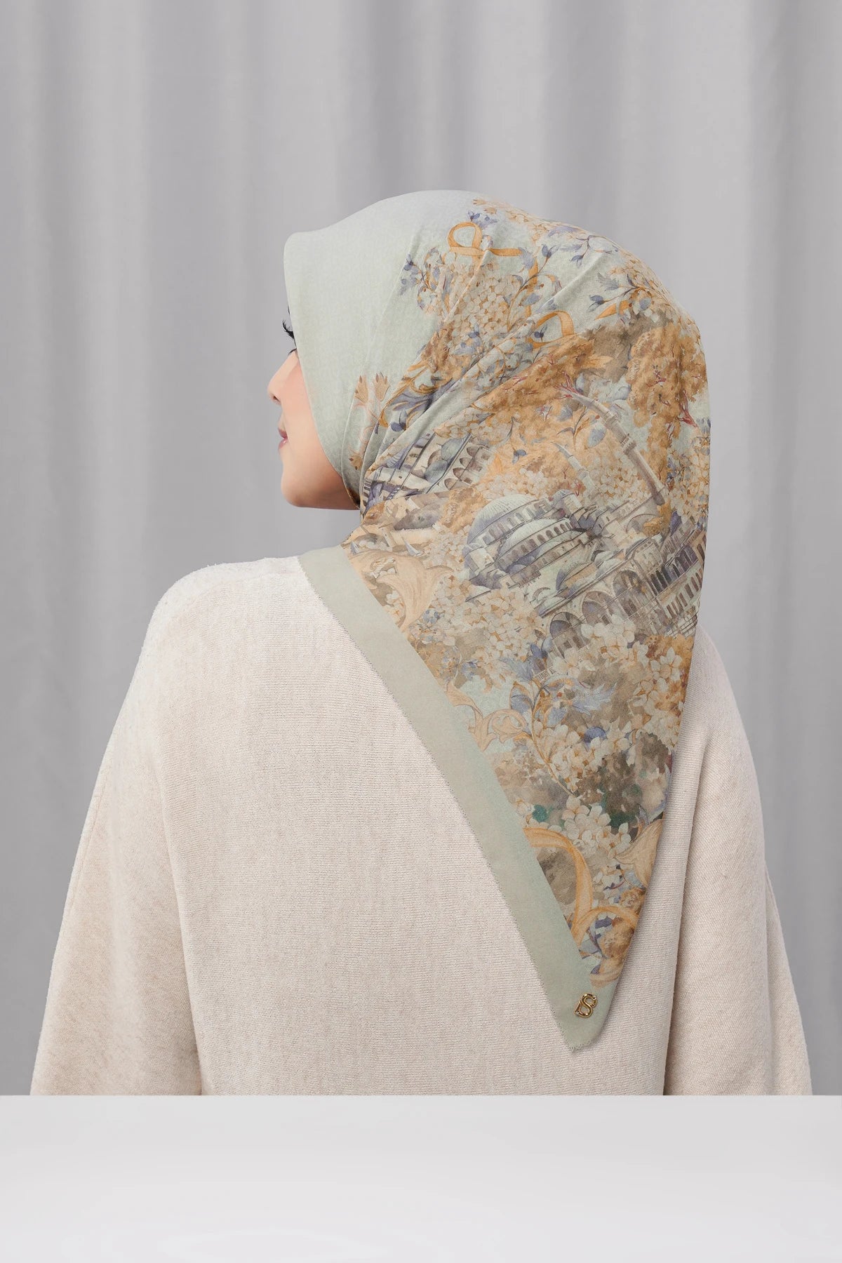 istanbul printed square scarf in galata by buttonscarves back view
