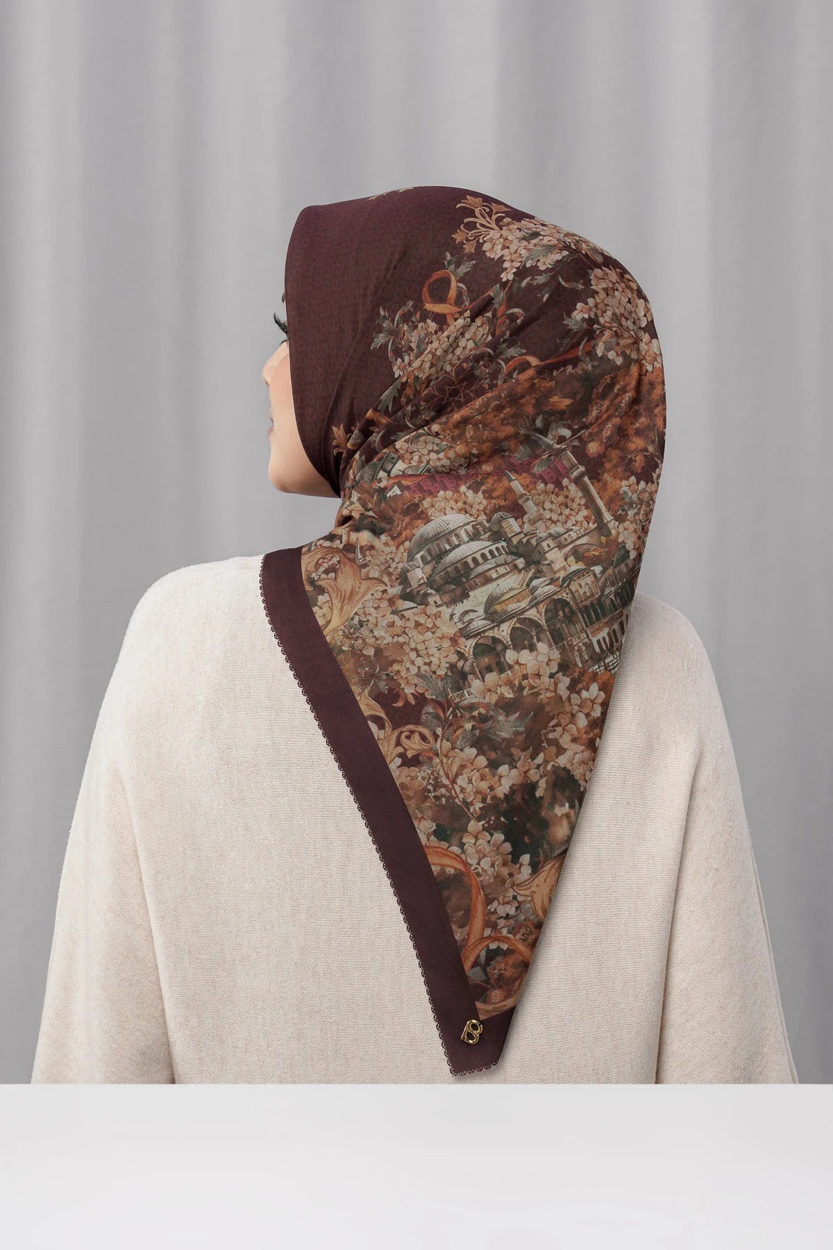istanbul printed square scarf in taksim by buttonscarves back view