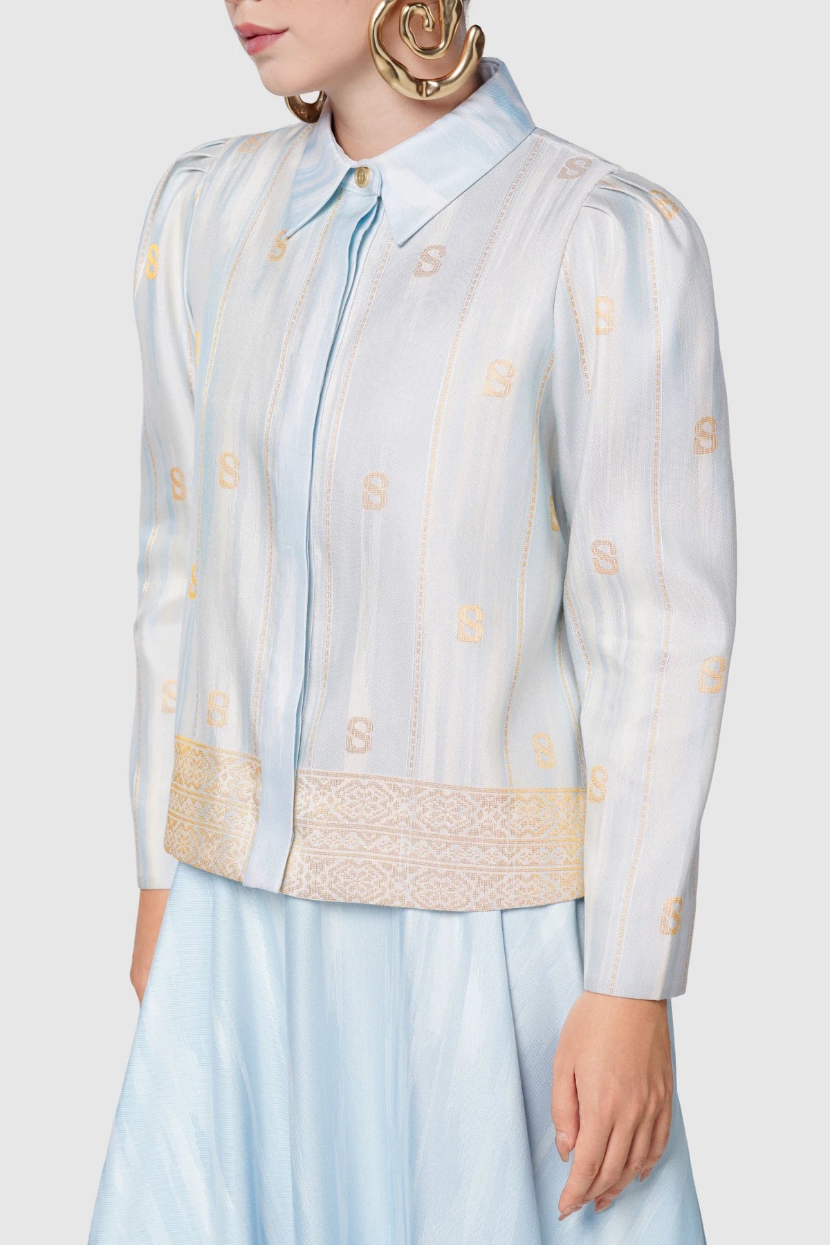 Songket Crop Shirt - Blue