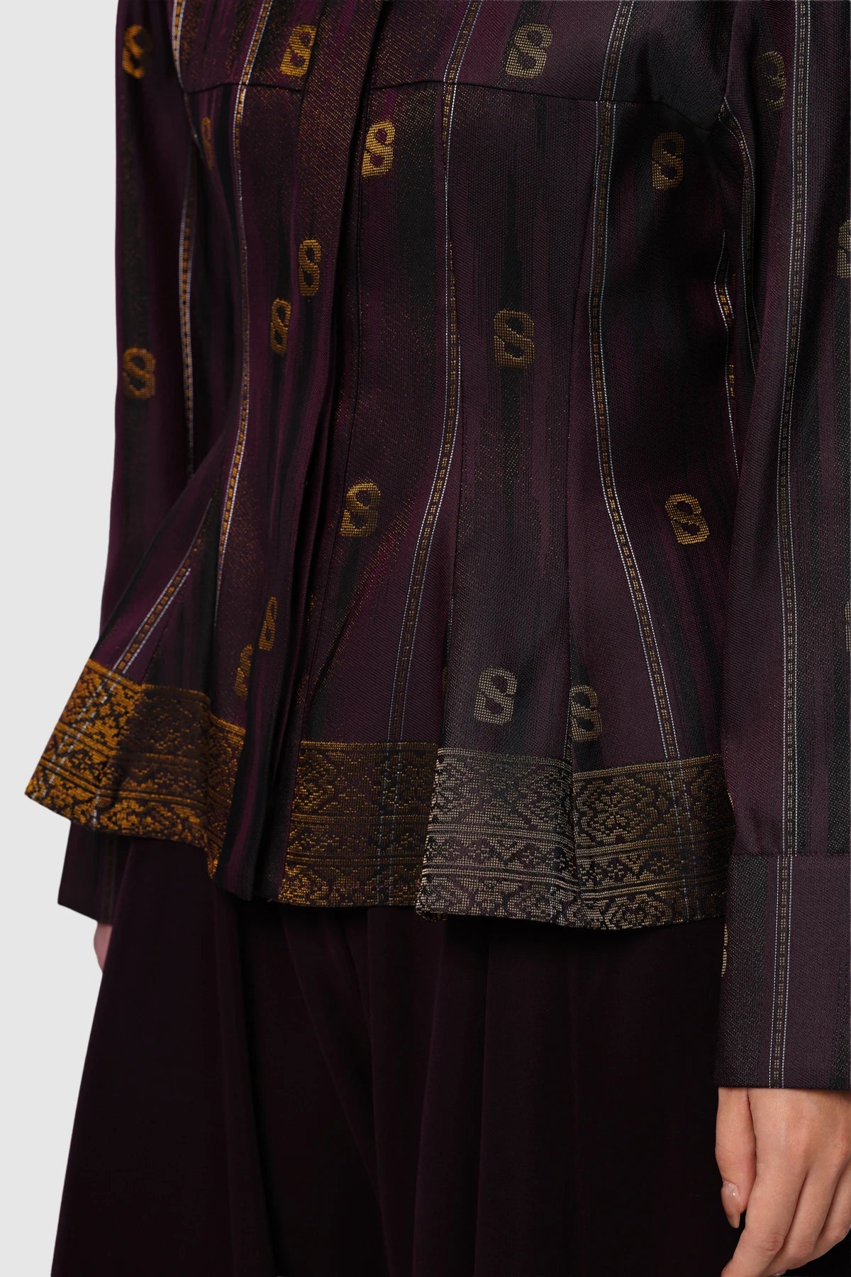 Songket Peplum Shirt - Maroon
