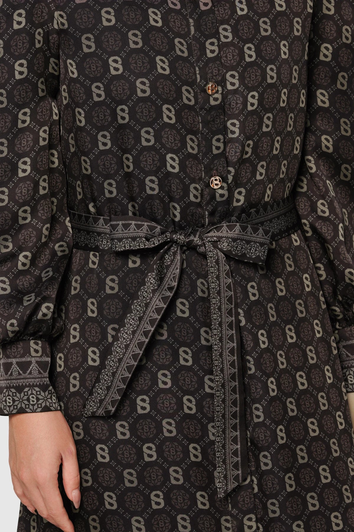 Songket Puff Shirt Dress - Brown