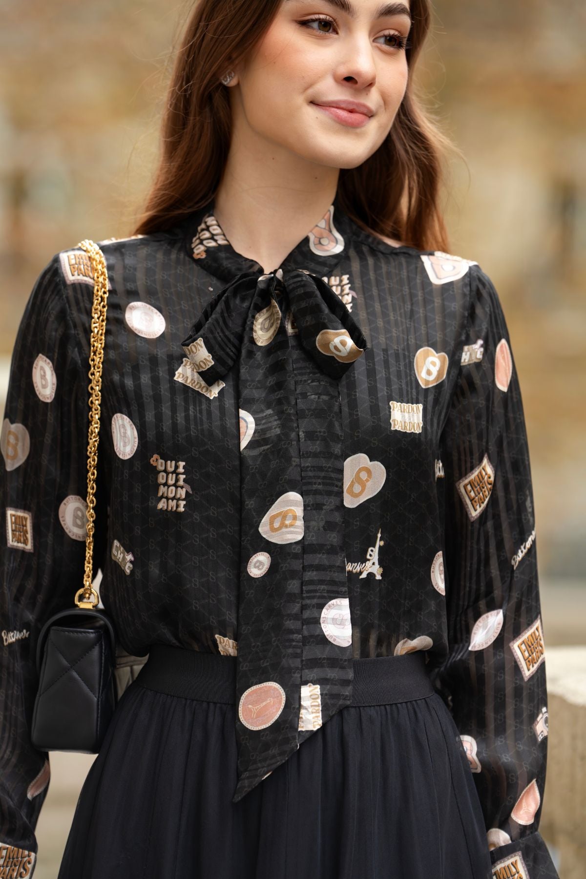 Parisian Bow Tie Shirt - Black