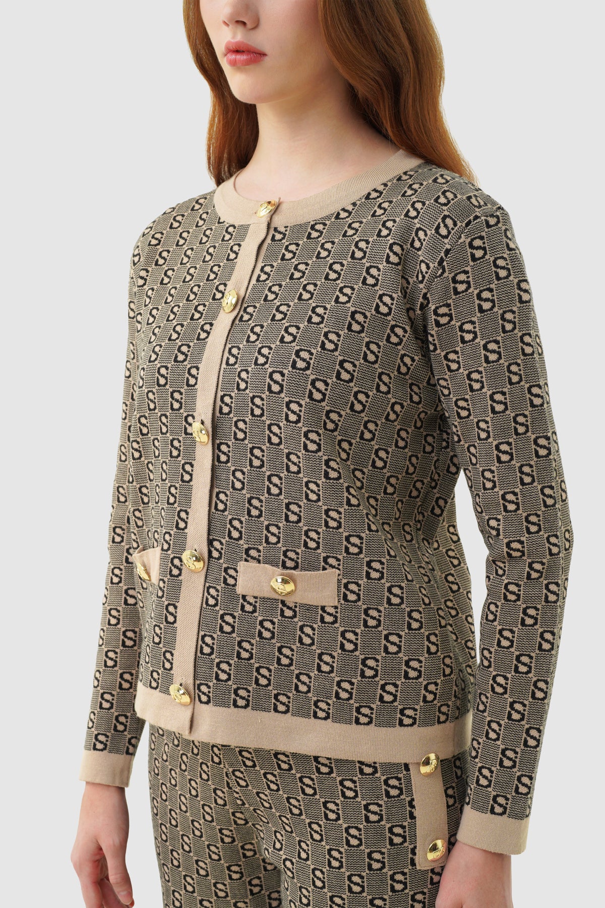 Grid Cardigan Set - Brown