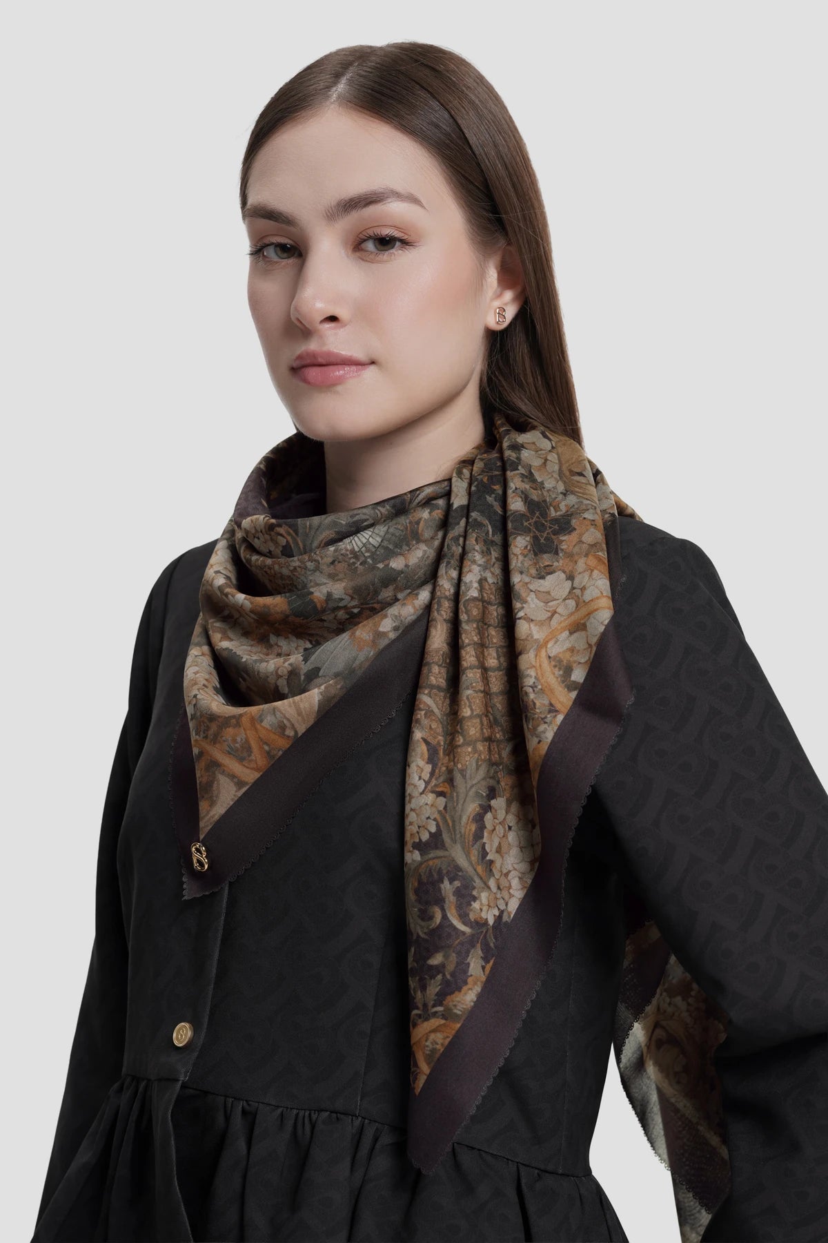 istanbul printed square scarf in kahve by buttonscarves style look