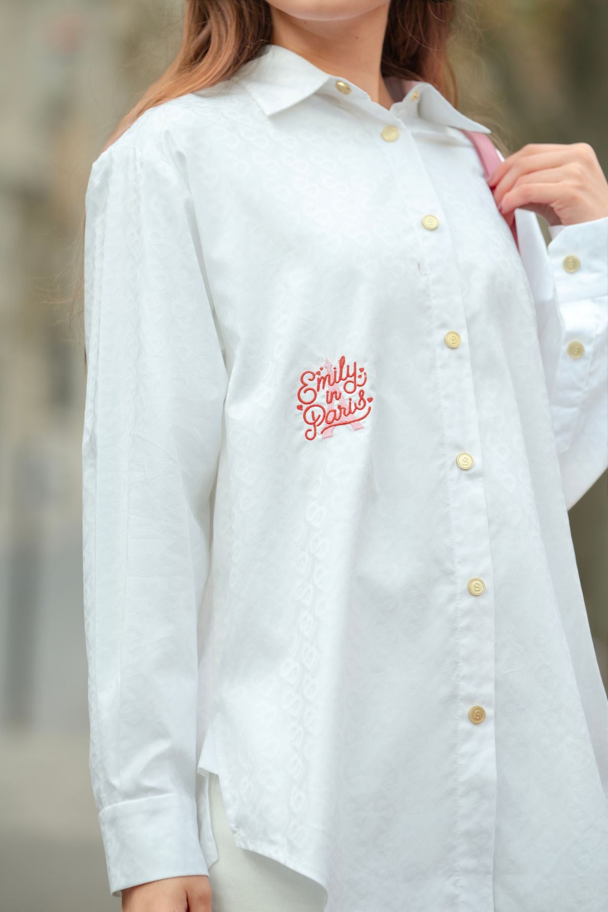 Parisian Embroidery Oversized Shirt - White