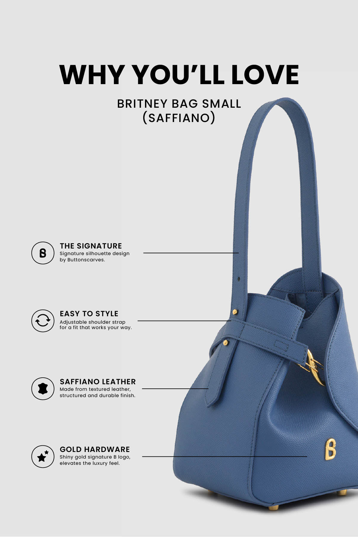 Britney Bag Small - Saffiano Leather - Bluebell