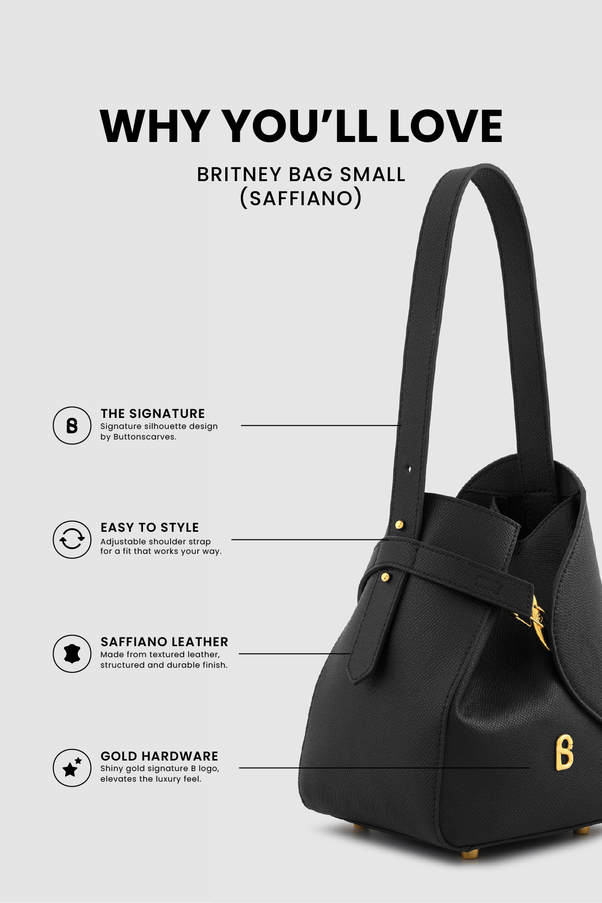 Britney Bag Small - Saffiano Leather - Black
