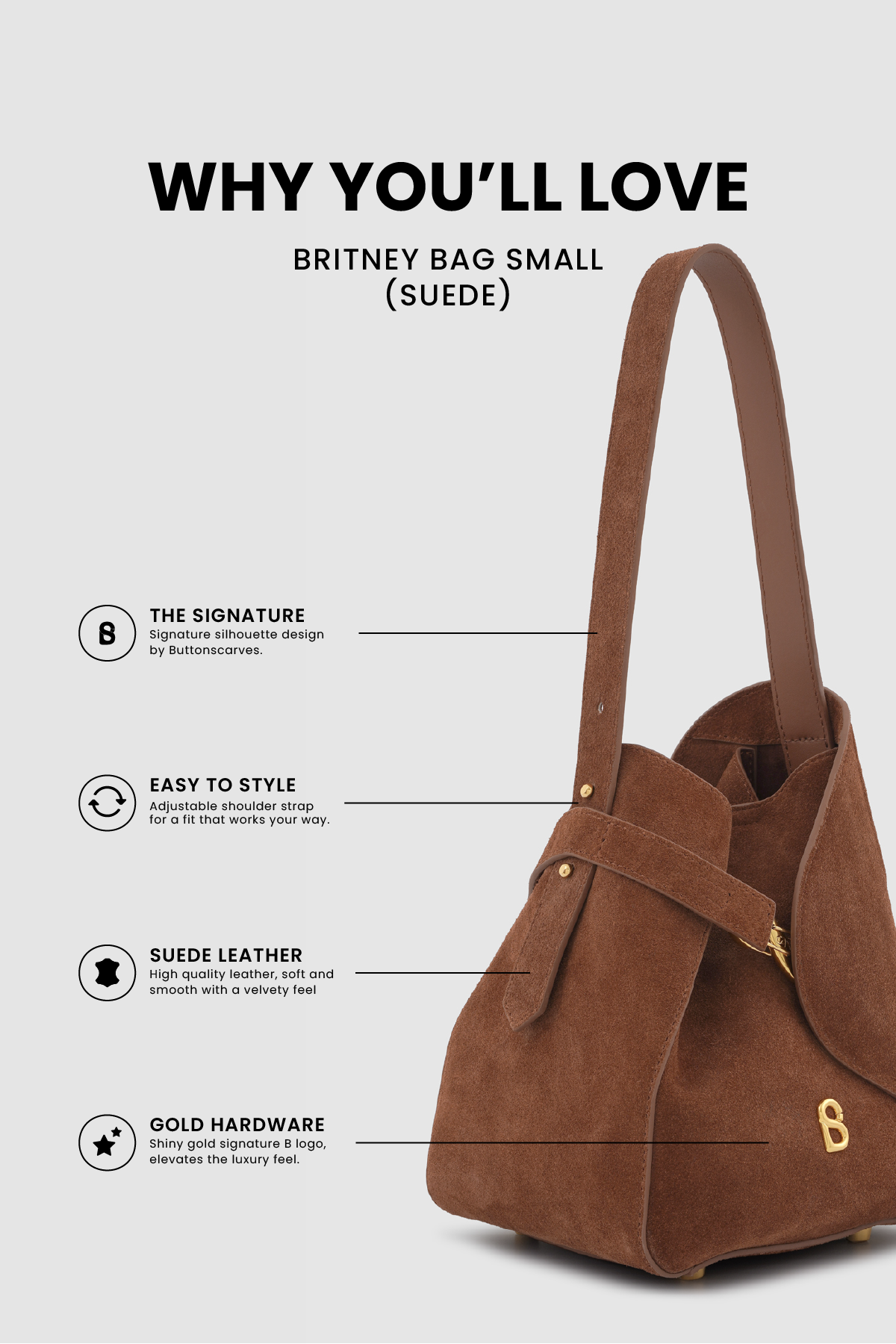 Britney Bag Small - Suede Leather - Caramel