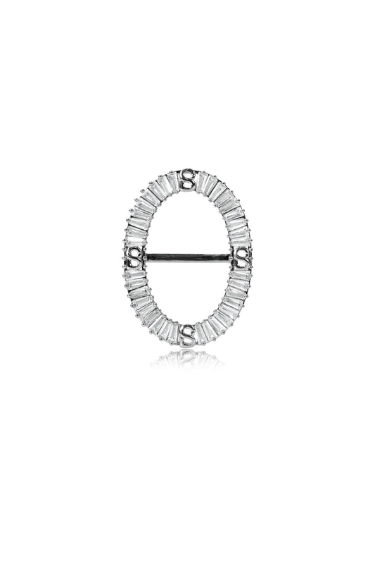Lavish Oval Ring Brooch - Silver
