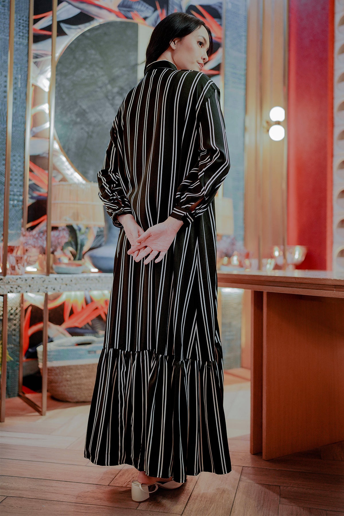Alysa Stripe Shirt Dress - Black
