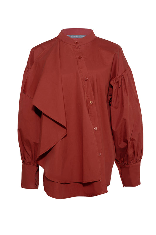Asymmetric Button Shirt - Red Cherry