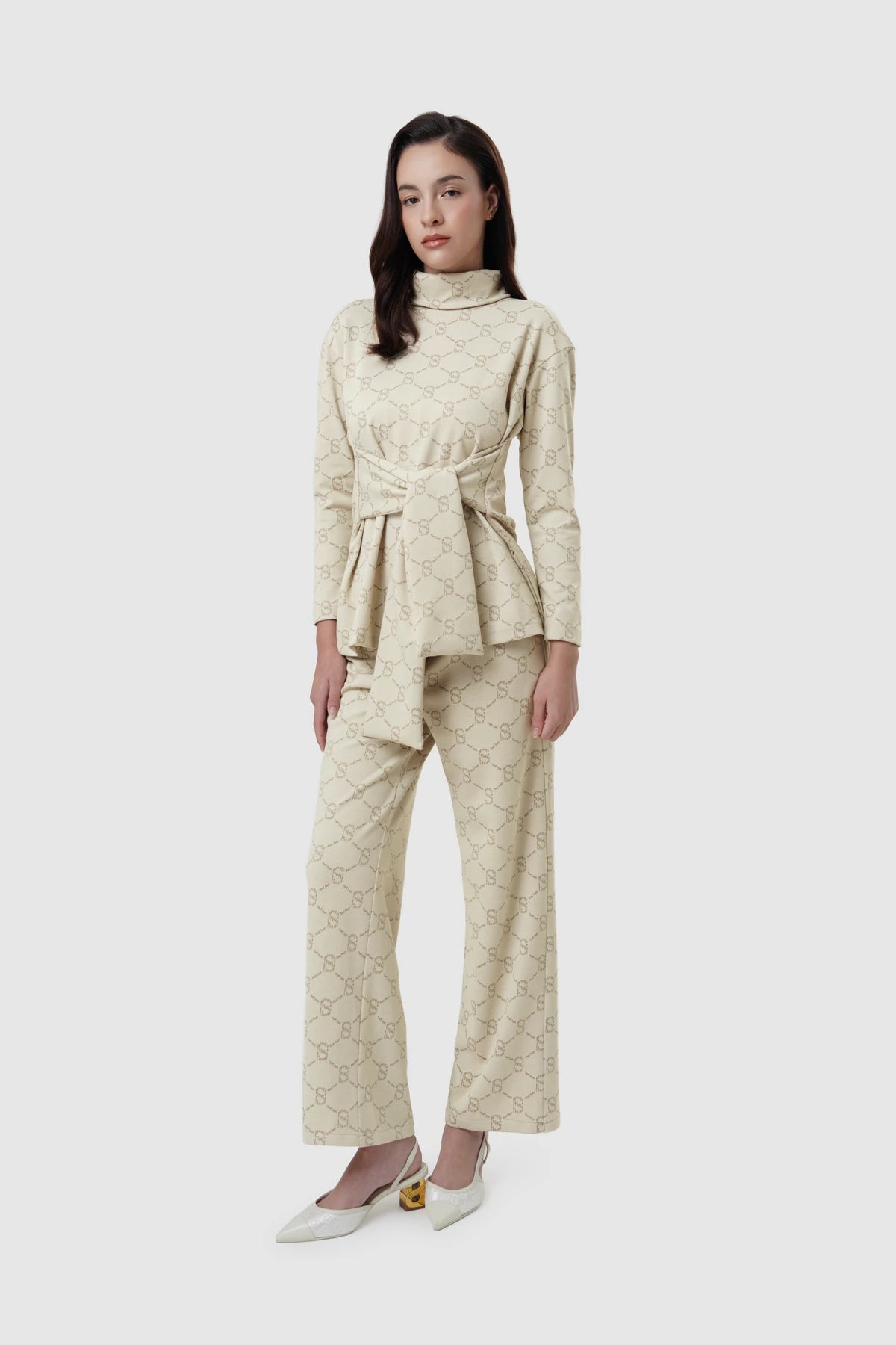 Beverly Monogram High Neck Top - Cream