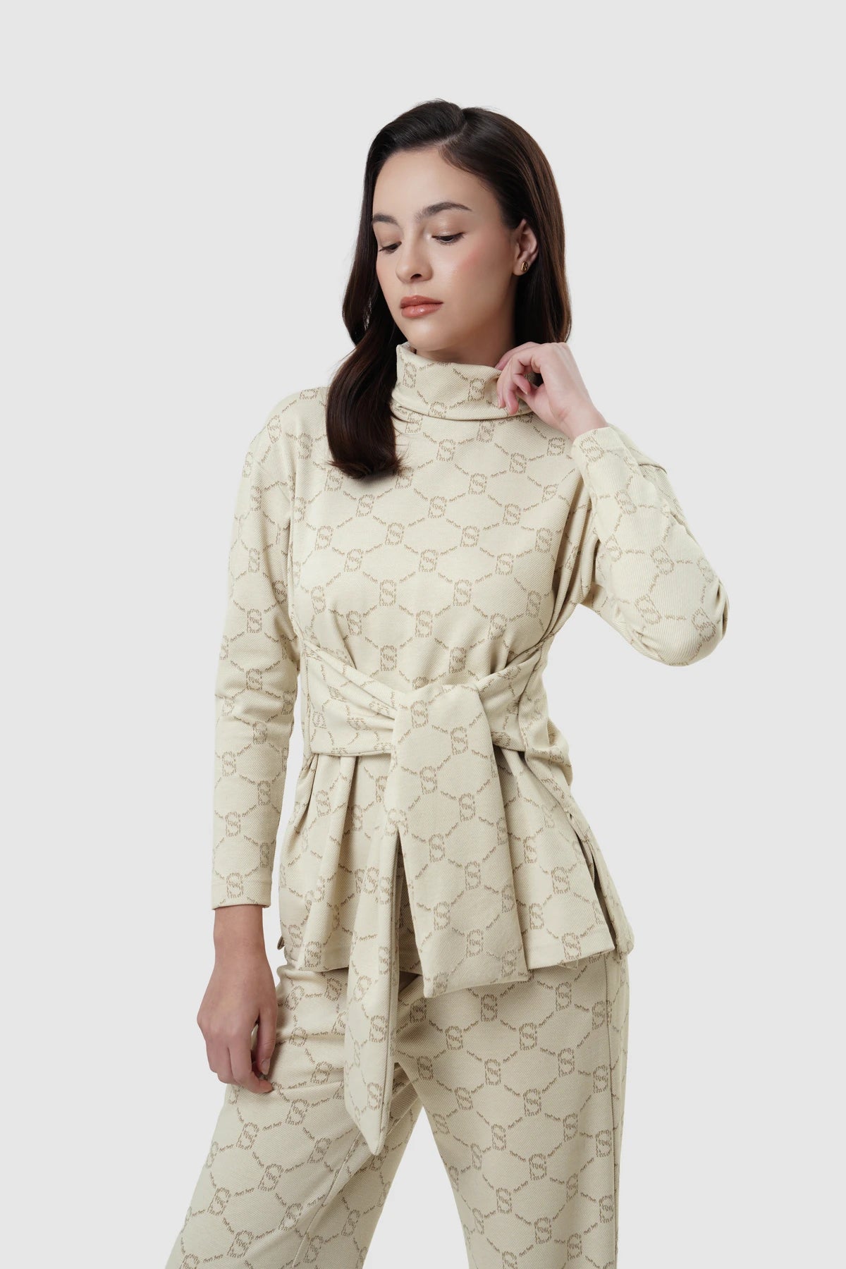 Beverly Monogram High Neck Top - Cream