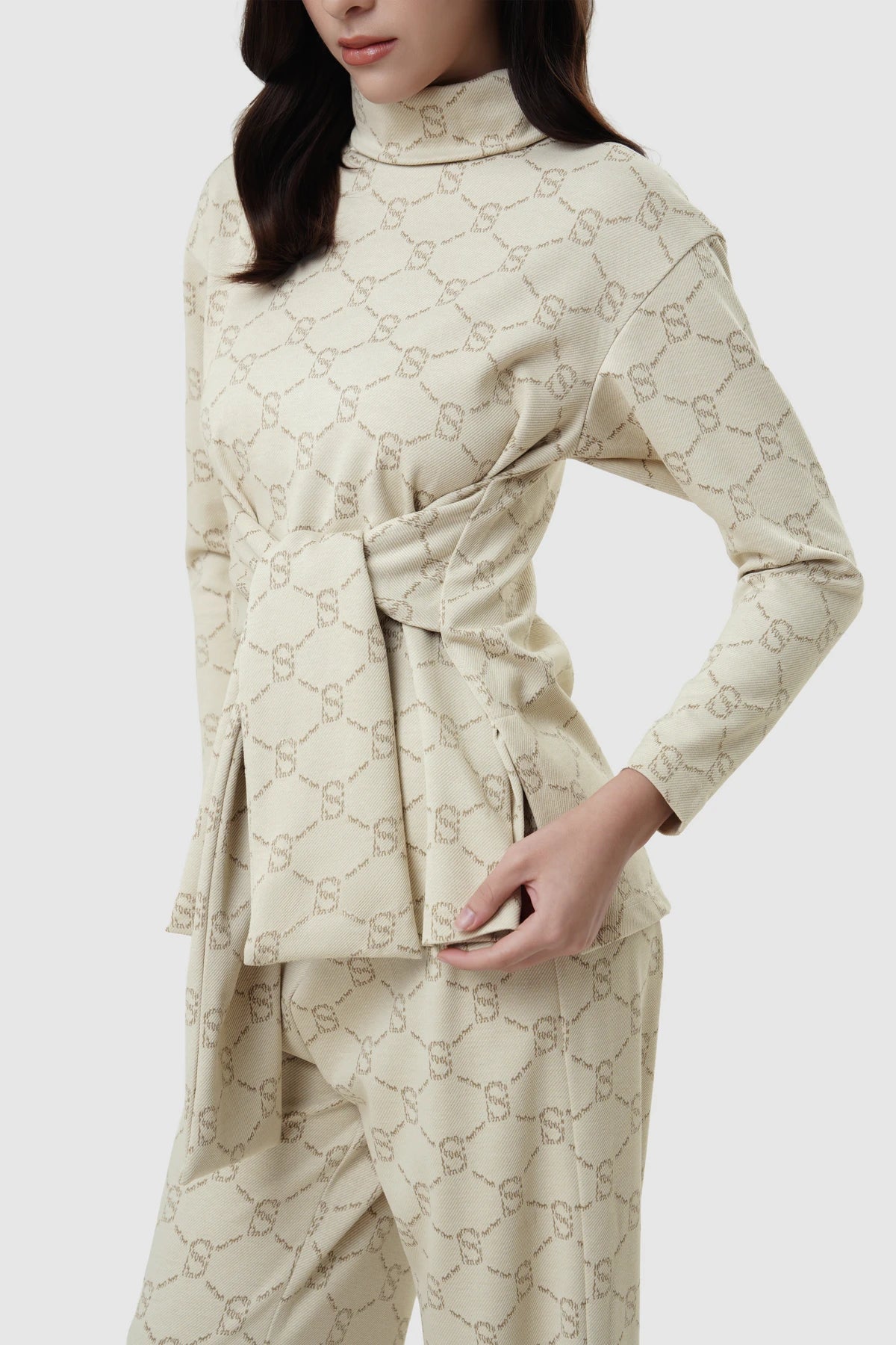 Beverly Monogram High Neck Top - Cream