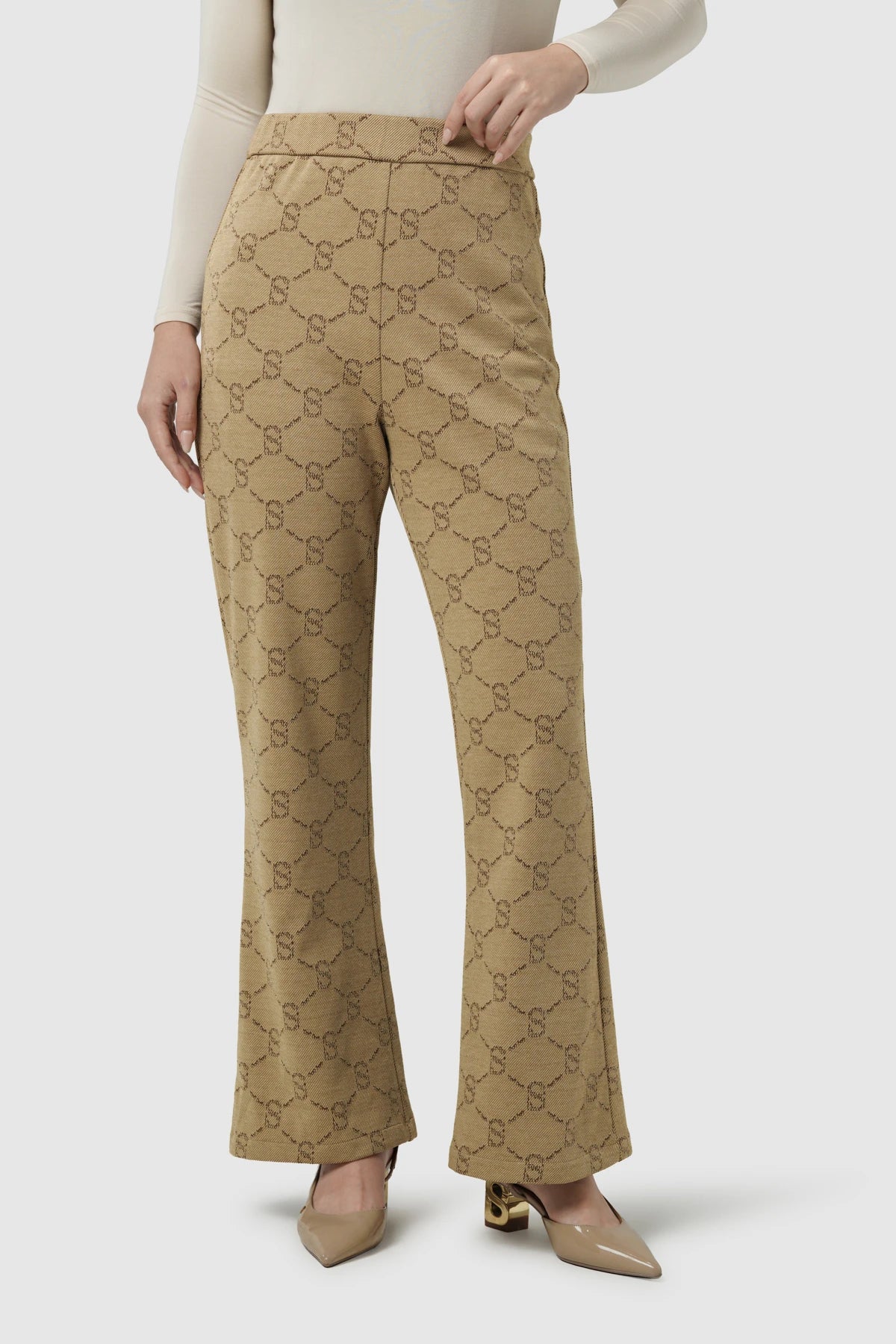 Beverly Monogram Bootcut Pants - Brown