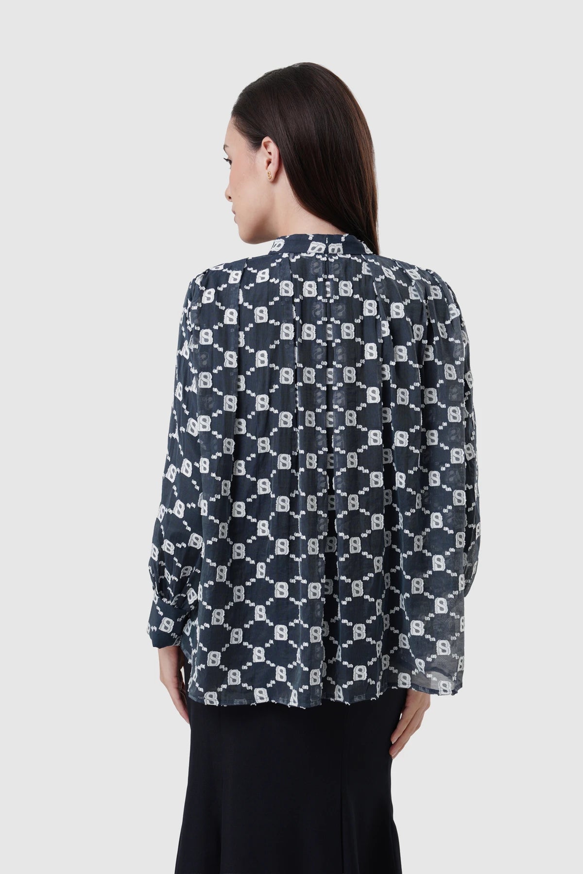 Beverly Pleated Shirt - Navy