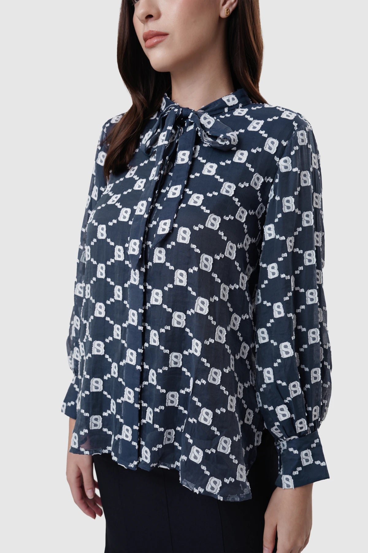 Beverly Pleated Shirt - Navy