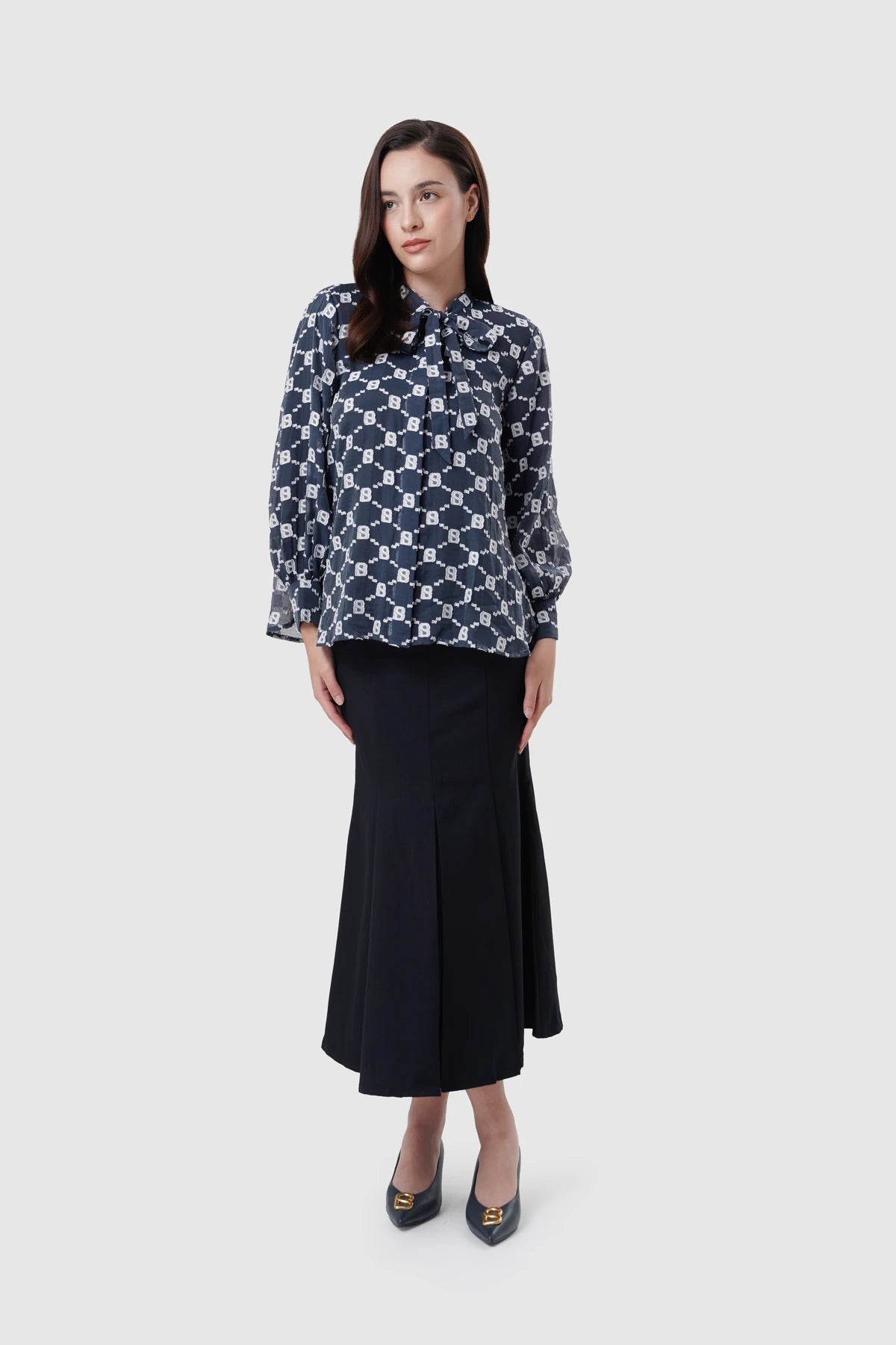 Beverly Pleated Shirt - Navy