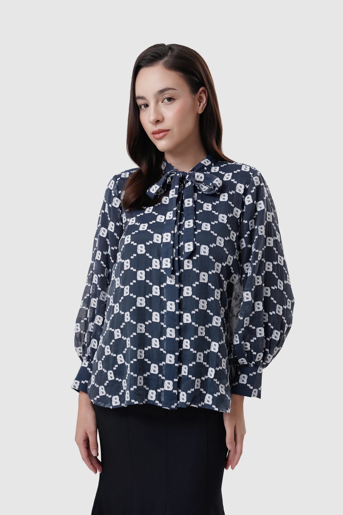 Beverly Pleated Shirt - Navy
