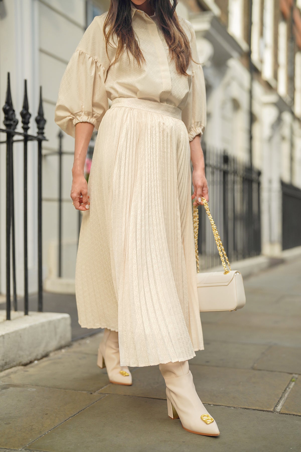 Monogram Embossed Pleated Skirt - Ivory