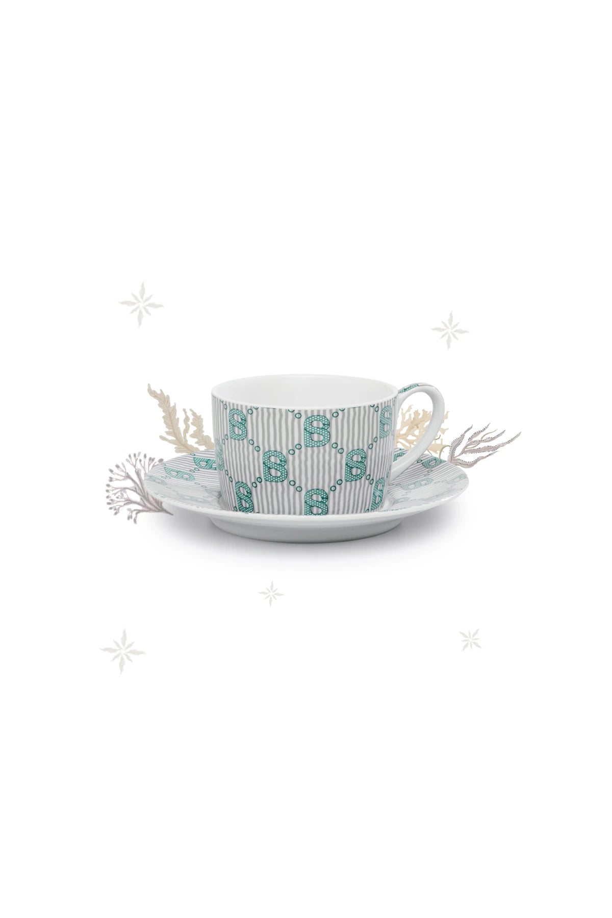 Beverly Monogram Cup and Saucer - Teal