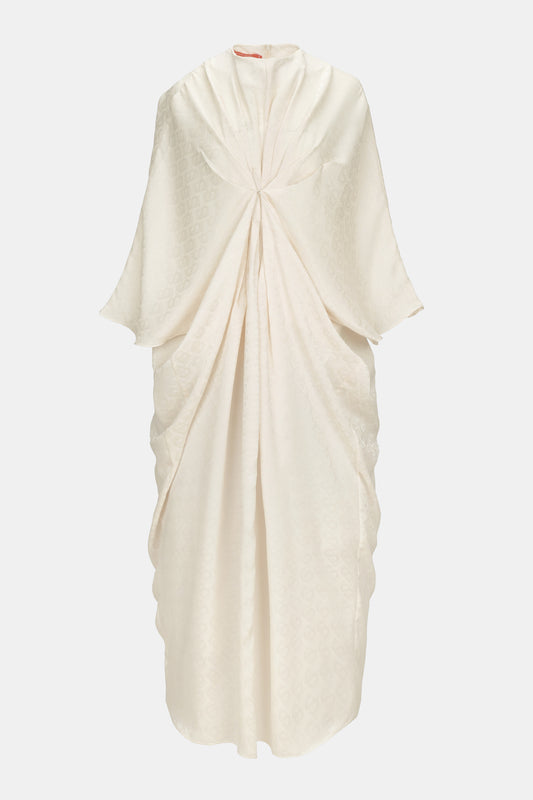 Bimu Monogram Satin Abaya - Ecru