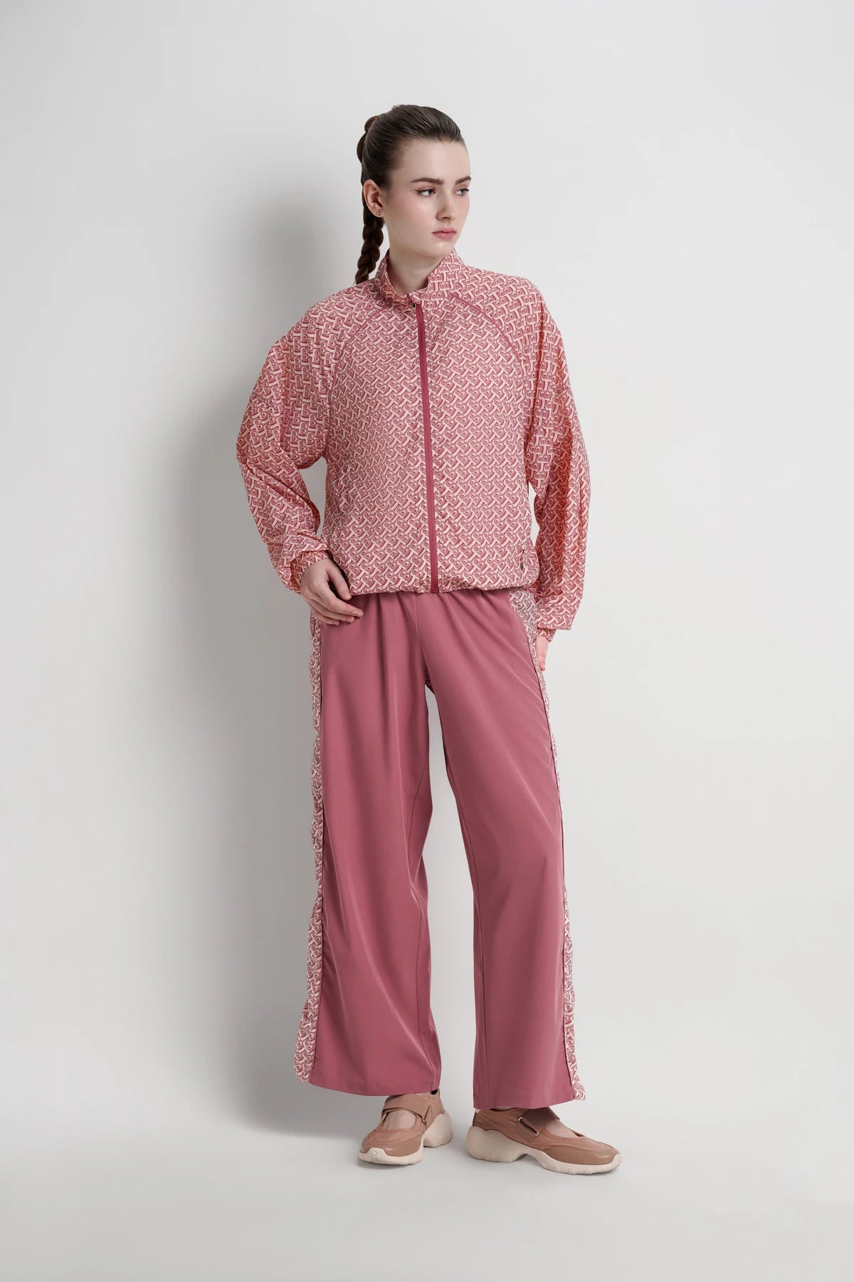 bimu windbreaker jacket in mauvewood by buttonscarves overview look