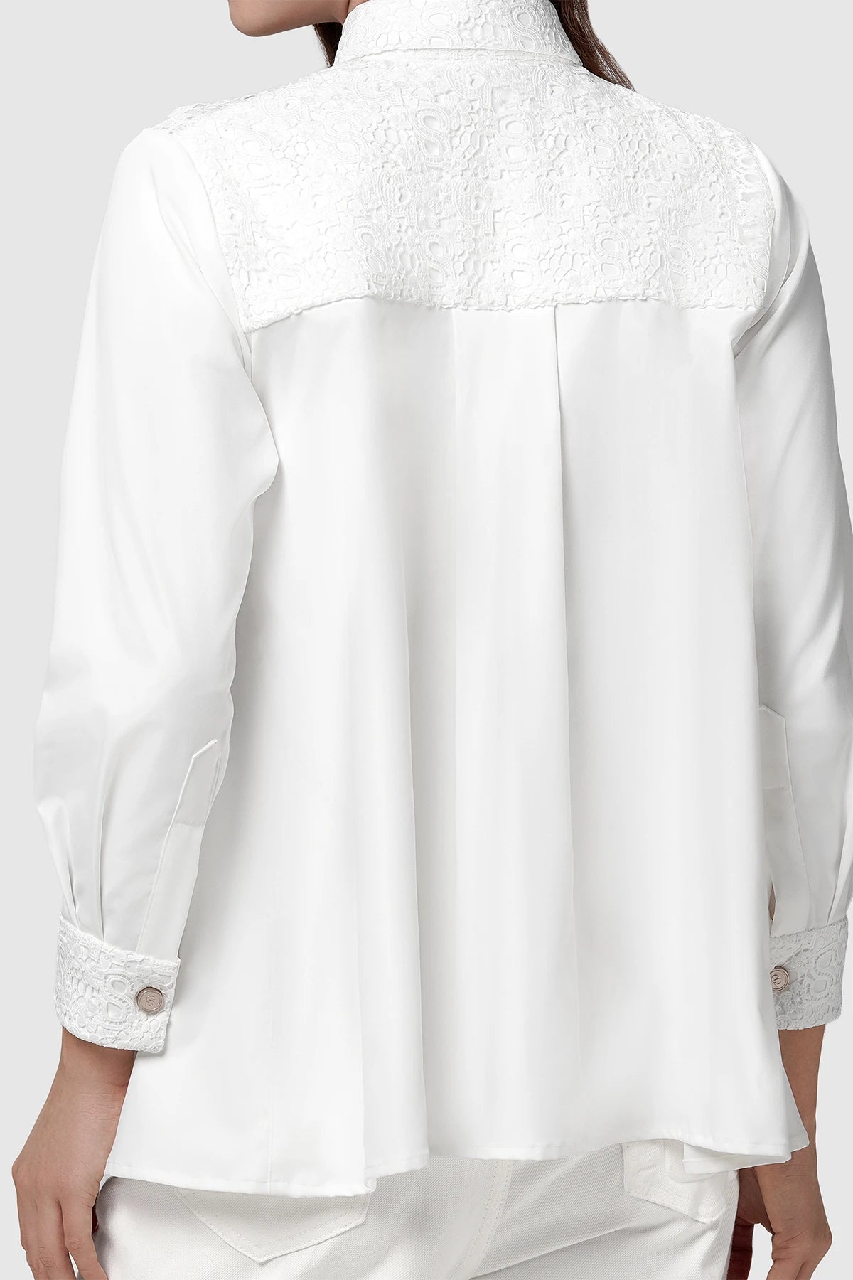 nagita embroidery mix fabric shirt in white by buttonscarves x nagita slavina back view