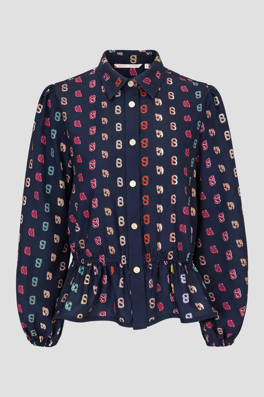 Nagita Peplum Shirt - Navy