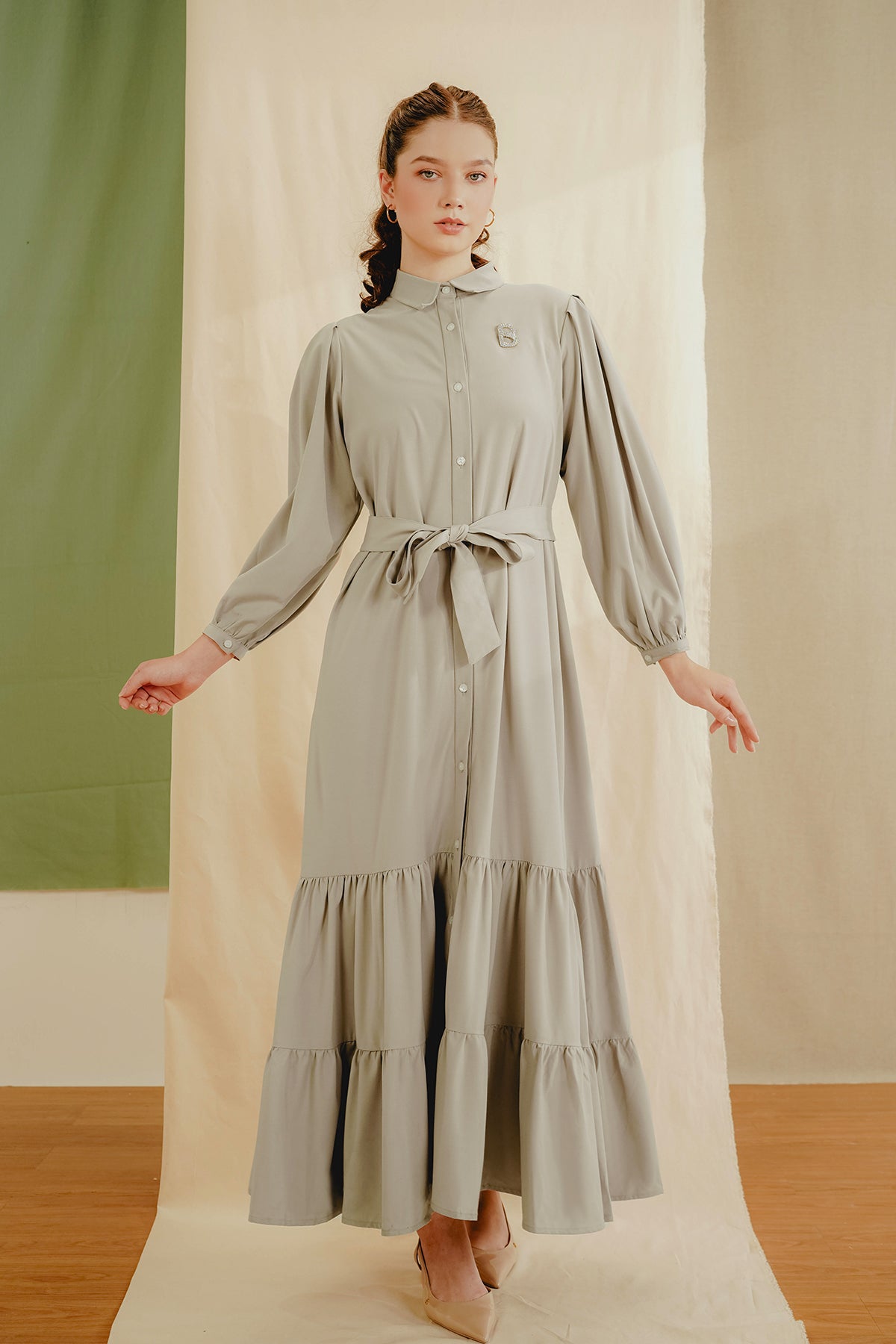 Clarice Tiered Maxi Dress - Khaki