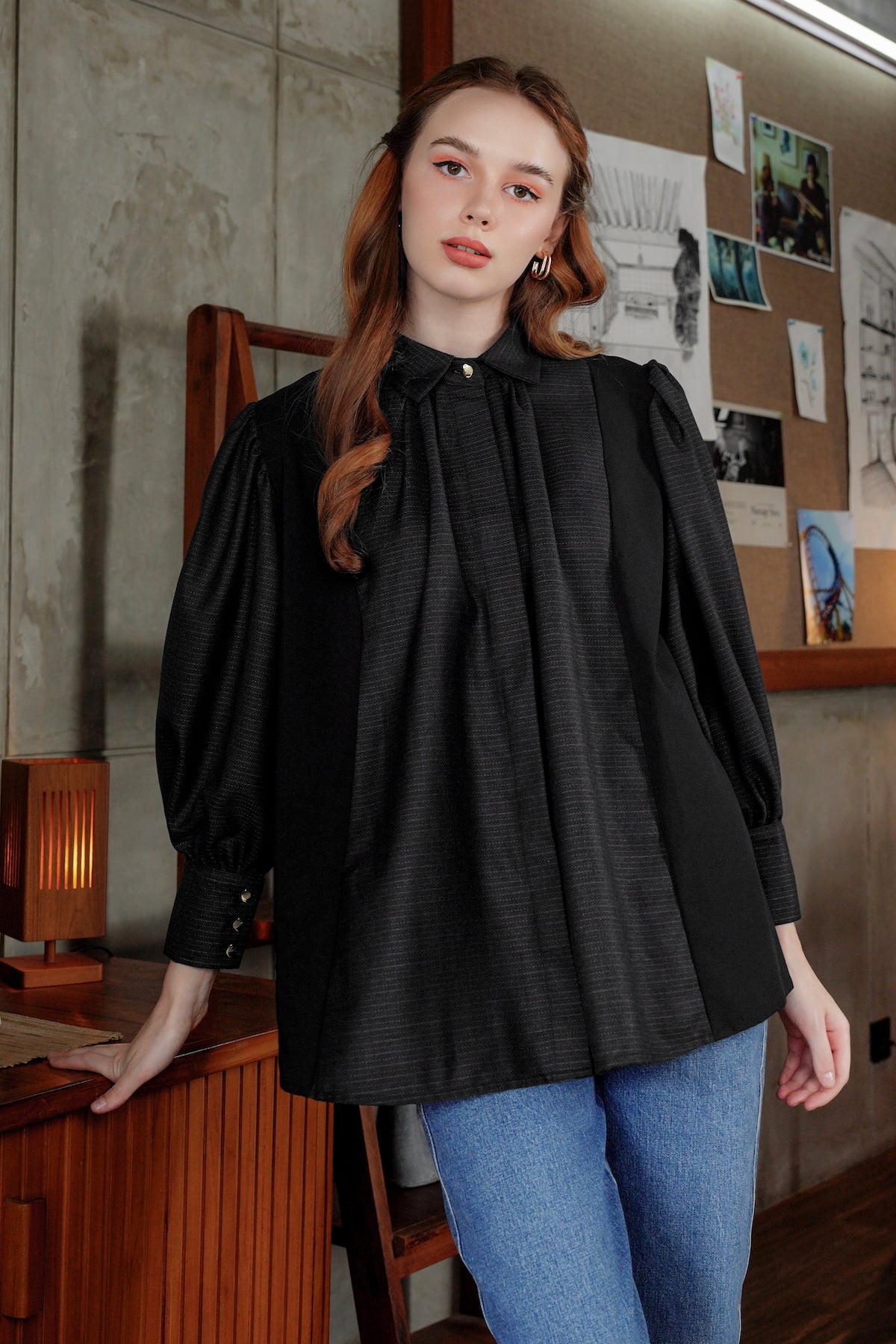 Feyre Mix Fabric Shirt - Black