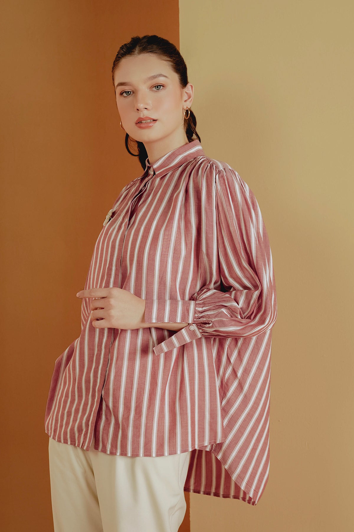 Denara Stripes Shirt - Terracotta