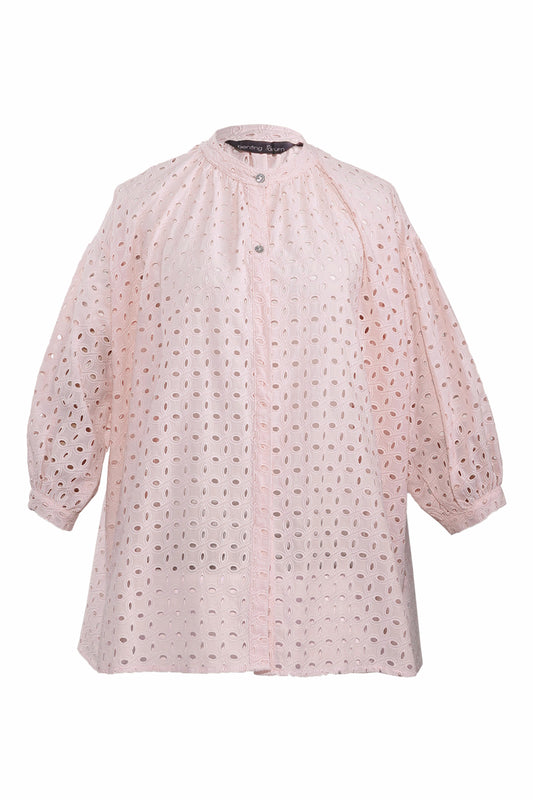 Embroidery Floral Shirt - Baby Pink