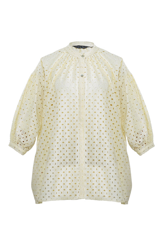Embroidery Floral Shirt - Cloud