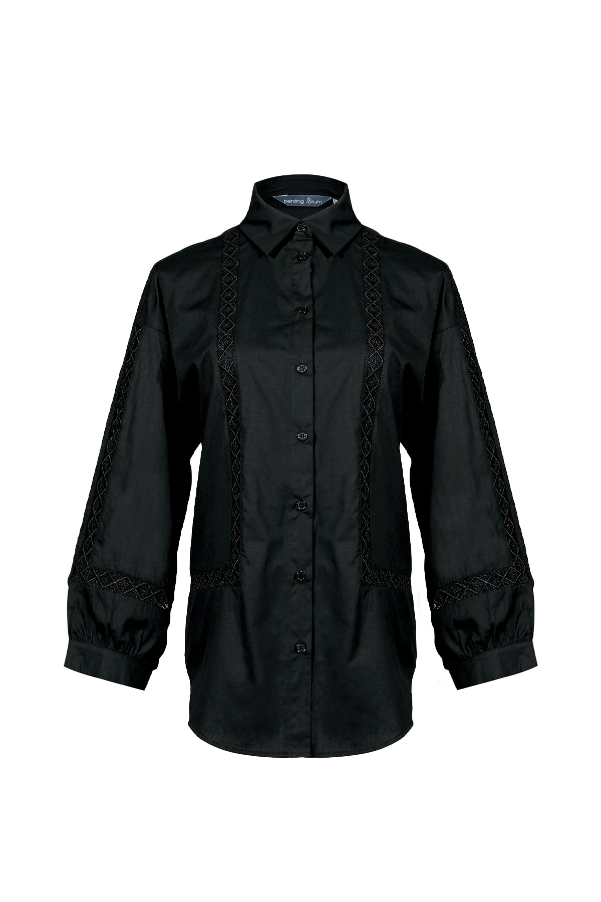 Geometric Embroidery Shirt - Black