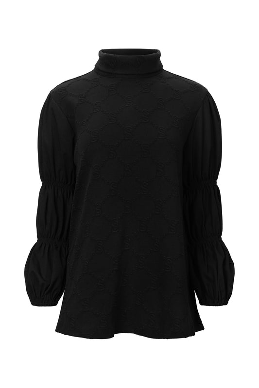 Monogram Beverly Knit Puff Blouse - Black