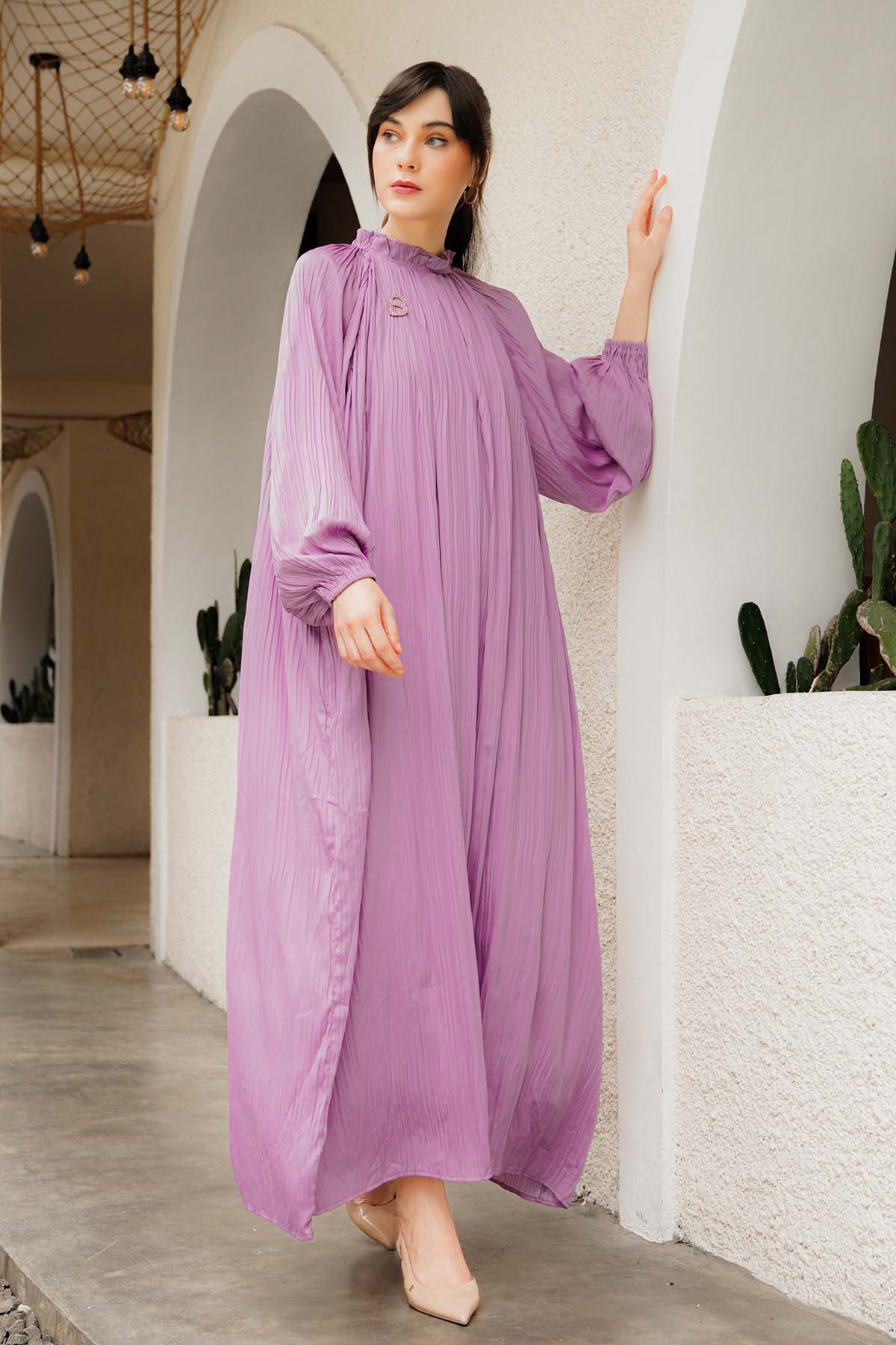 Pleated Long Dress - Purple – Buttonscarves