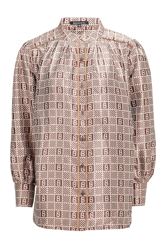 Plaid Jacquard Pleated Shirt - Bronze