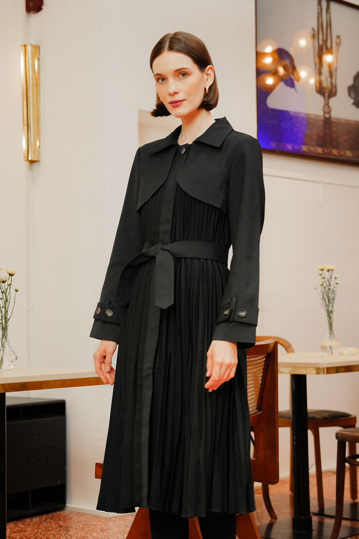 Rena Pleated Coat - Black
