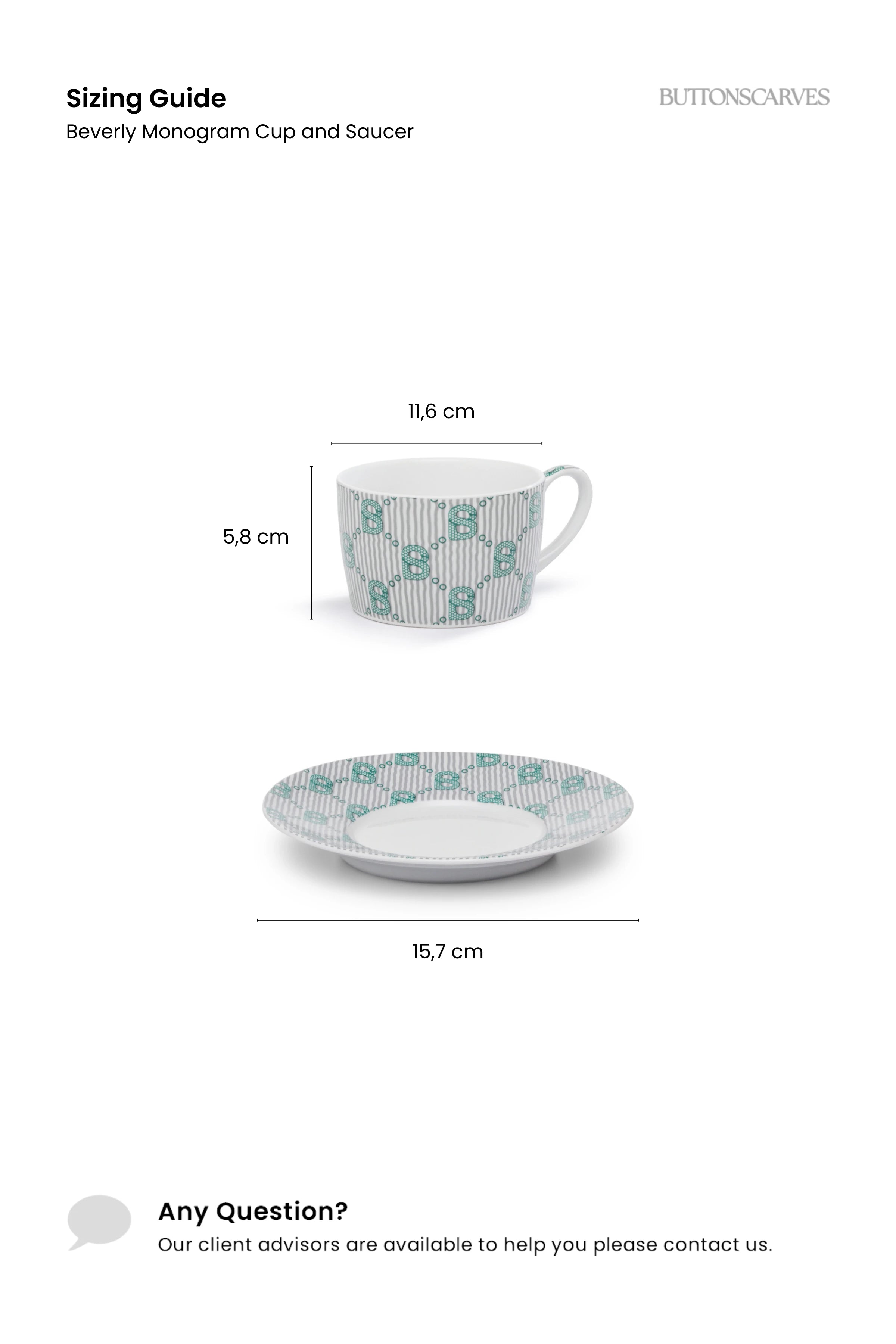 Beverly Monogram Cup and Saucer - Teal