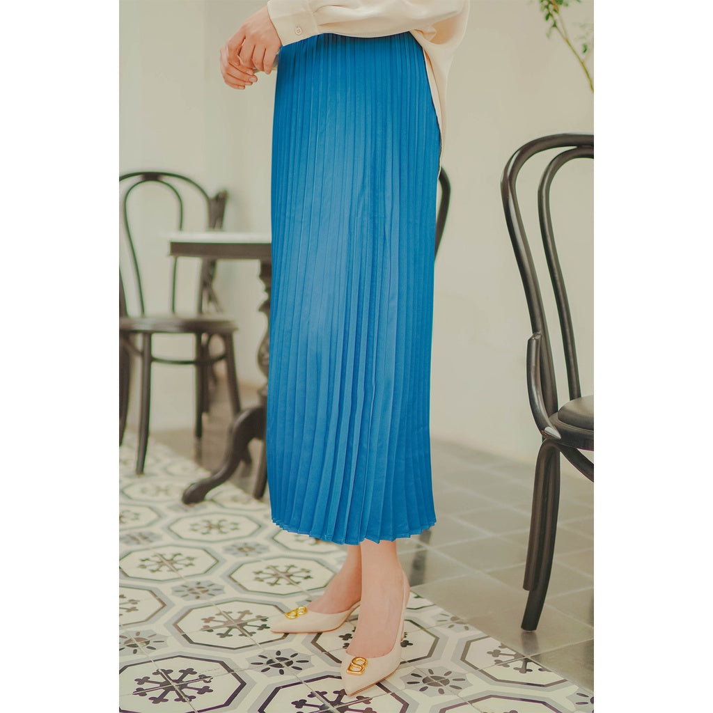 Satin Pleats Skirt - Blue