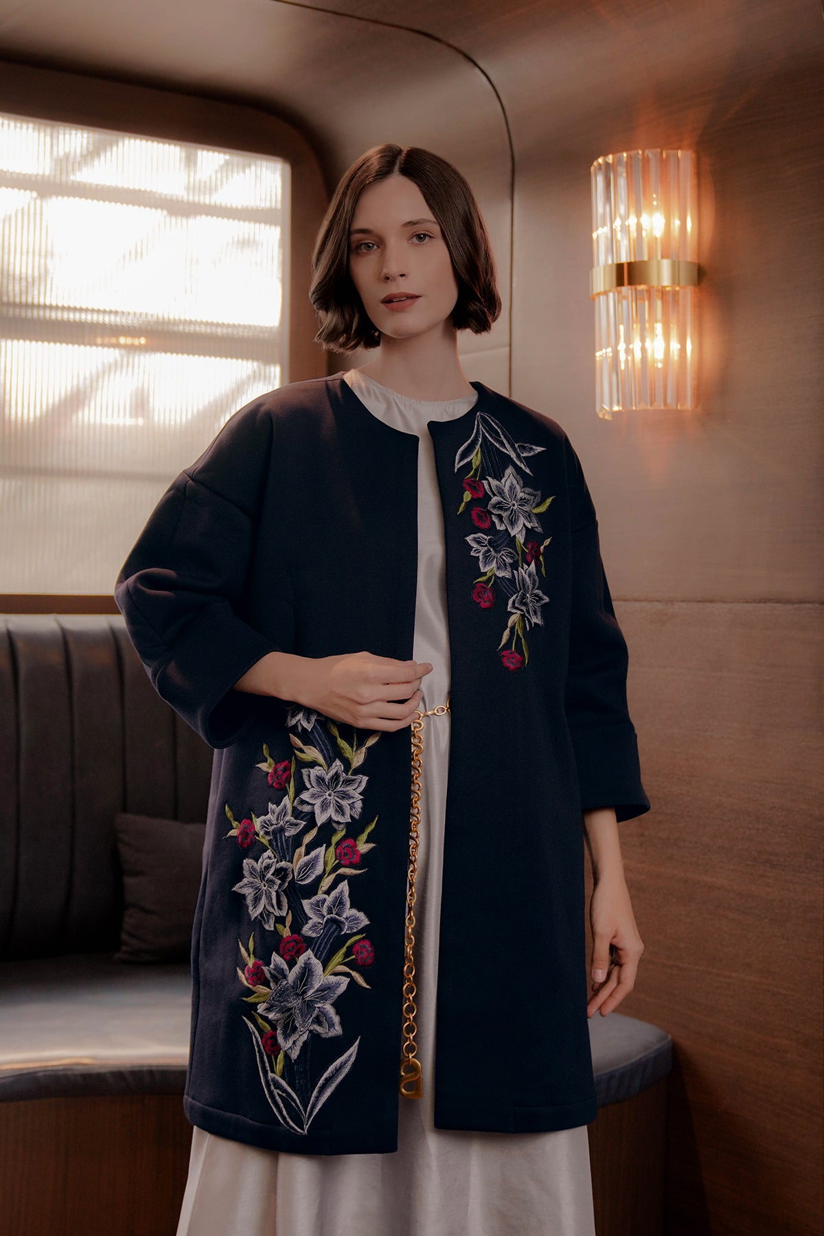 Shara Embroidered Outer - Navy