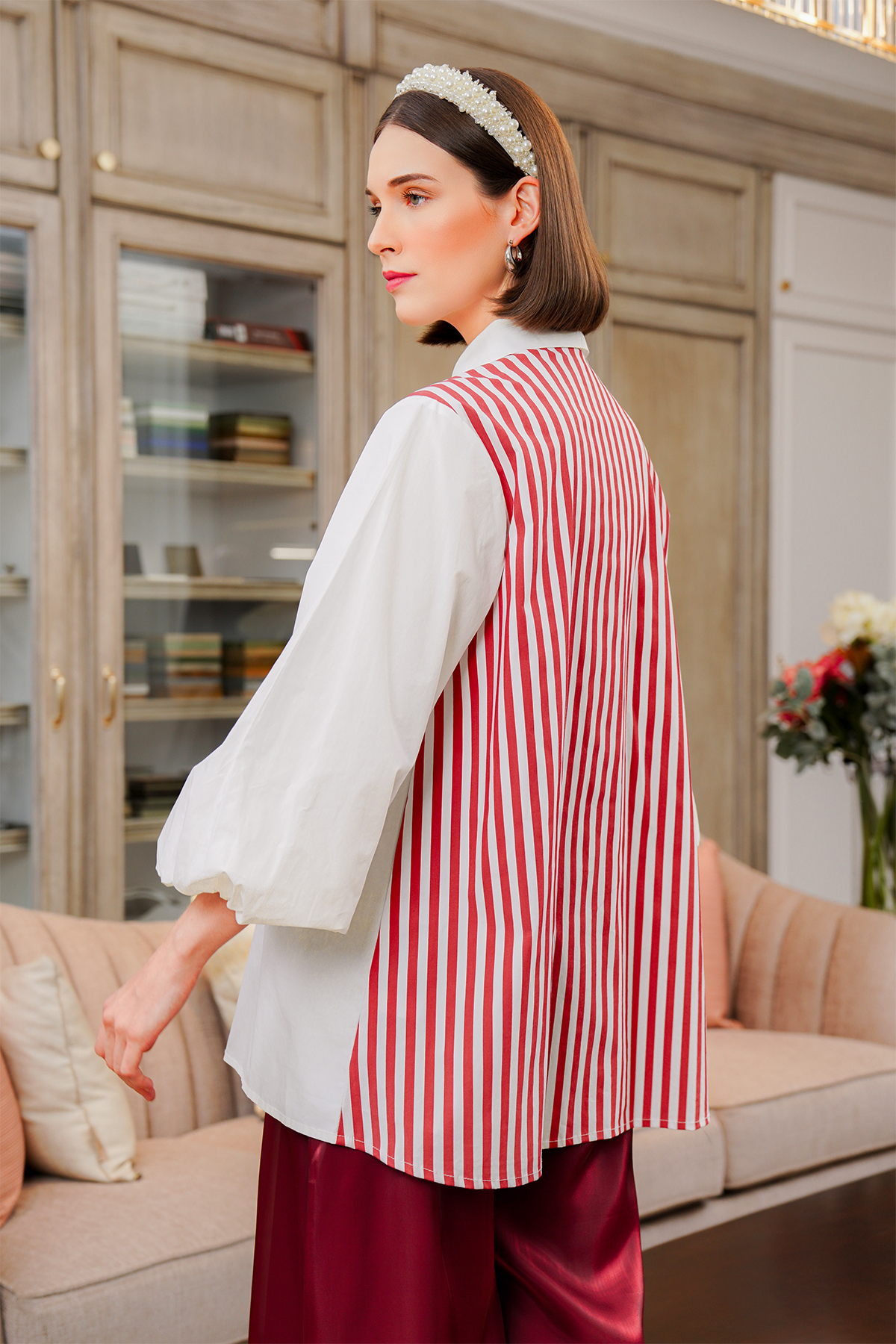 Shireen Embroidery Stripe Shirt - White