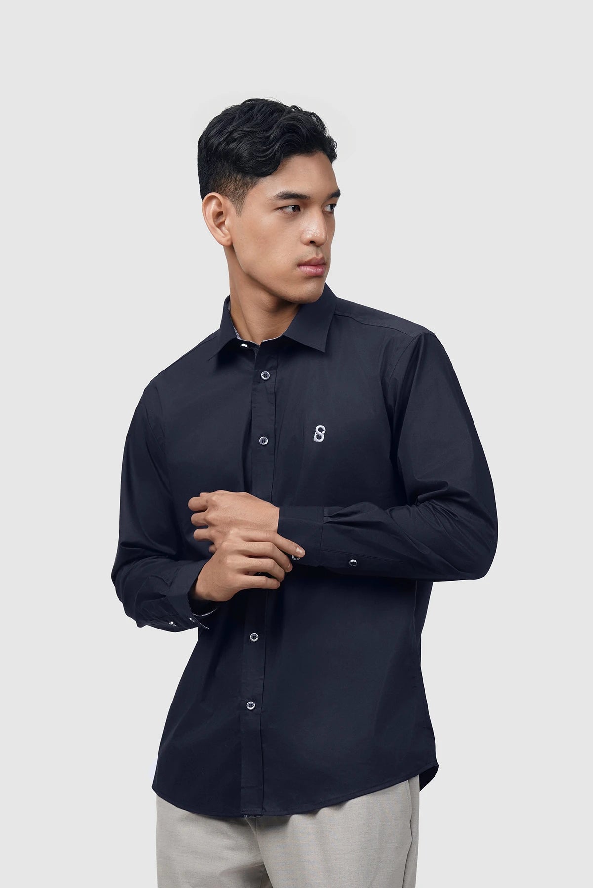 Signature Men Poplin Shirt Long Sleeve - Navy