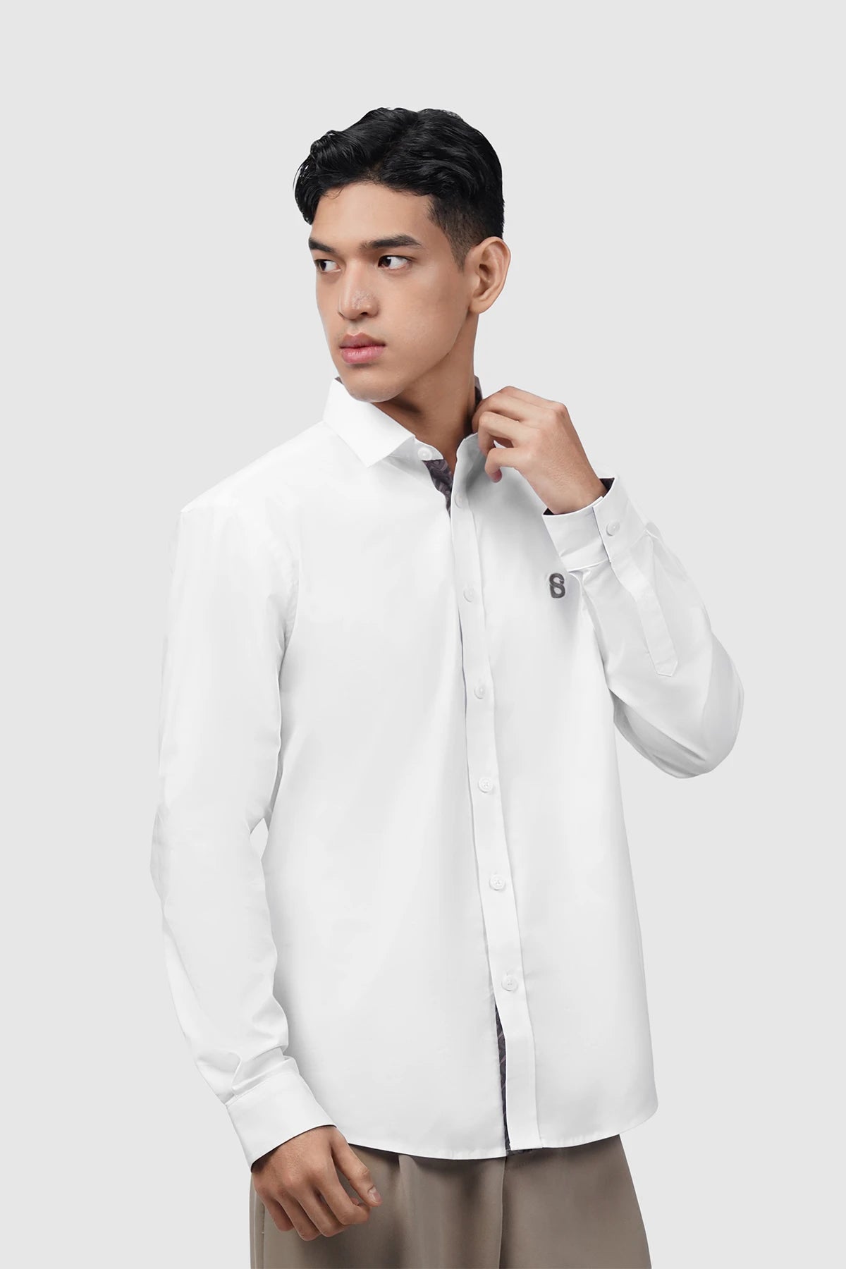 Signature Men Poplin Shirt Long Sleeve - White
